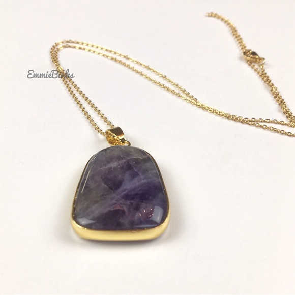 New Genuine Natural Amethyst Pendant Necklace - Amethyst Geometric Pendant - Picture 11 of 15